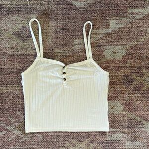 Topshop Cream Ribbed Camisole with Buttons